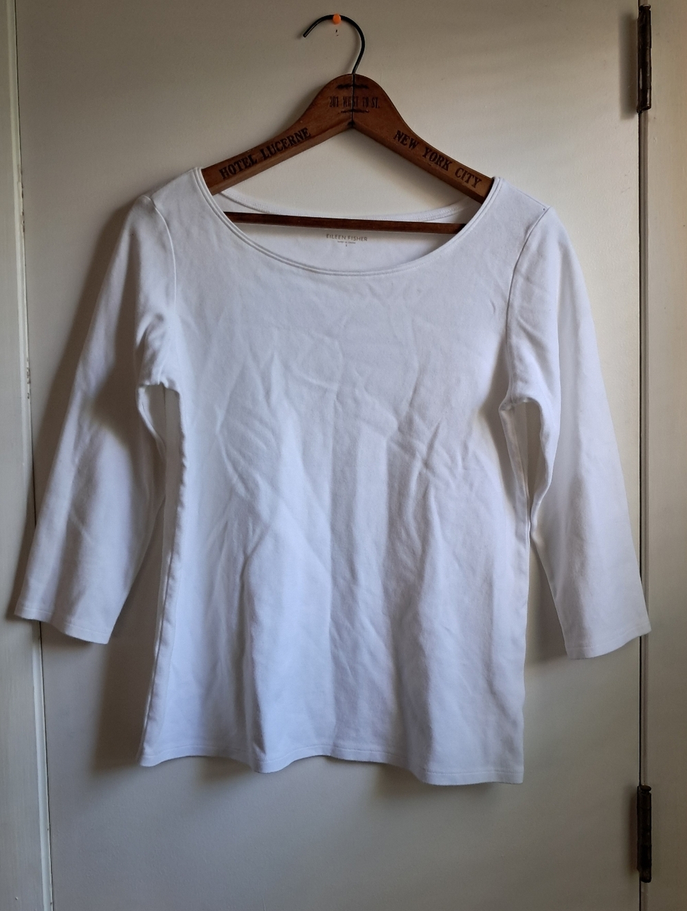 Eileen Fisher White Scoop Neck 3/4 Sleeve Top Small